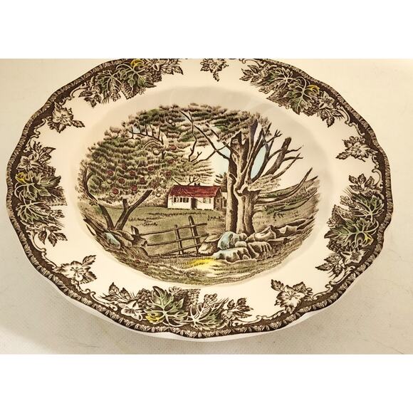 BOWL/SOUP-JOHNSON BROS.-"The Friendly Village"-Traditional Scene-Brown, Cream - Picture 7 of 9